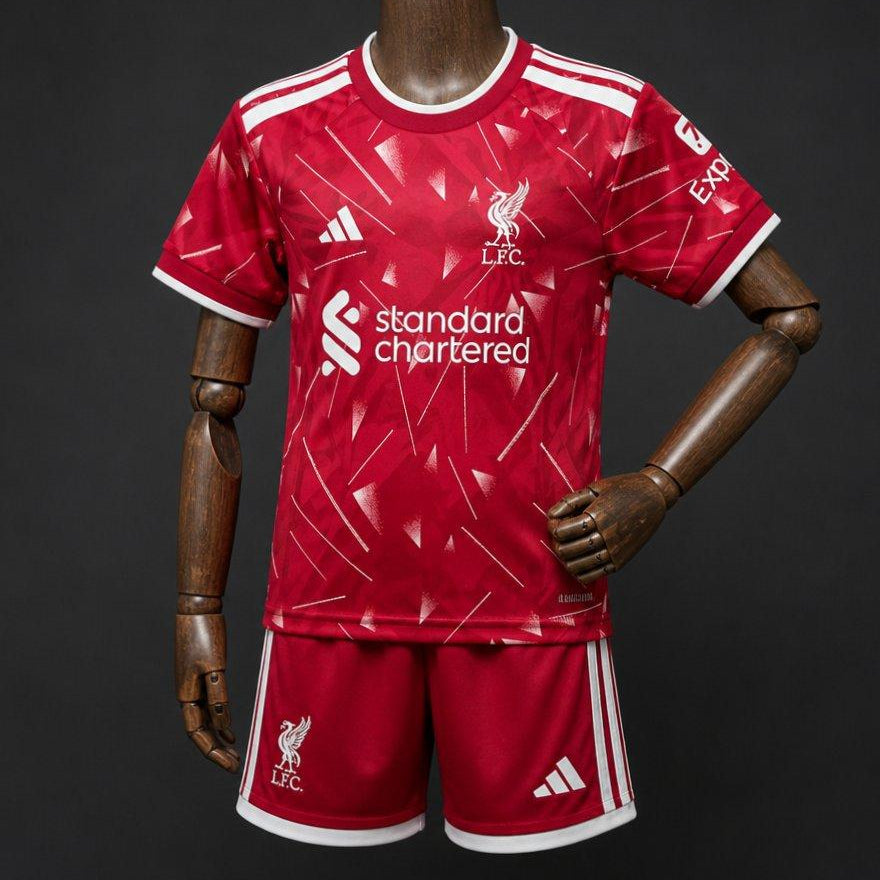 2026/27 Kids Liverpool Home Jersey & Shorts Set Front View