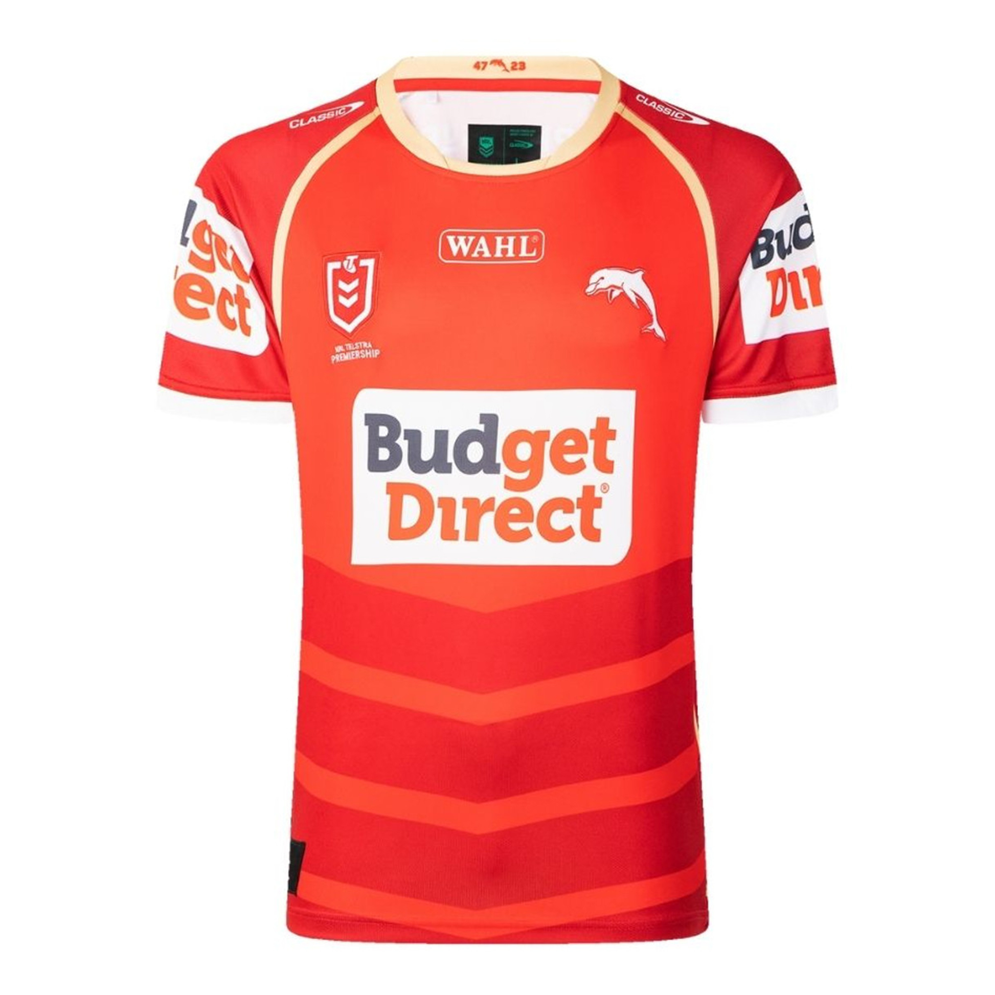 2026 Dolphins NRL home jersey orange front view
