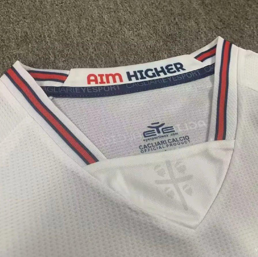 26/27 Cagliari Calcio Away White Jersey Front View Collar