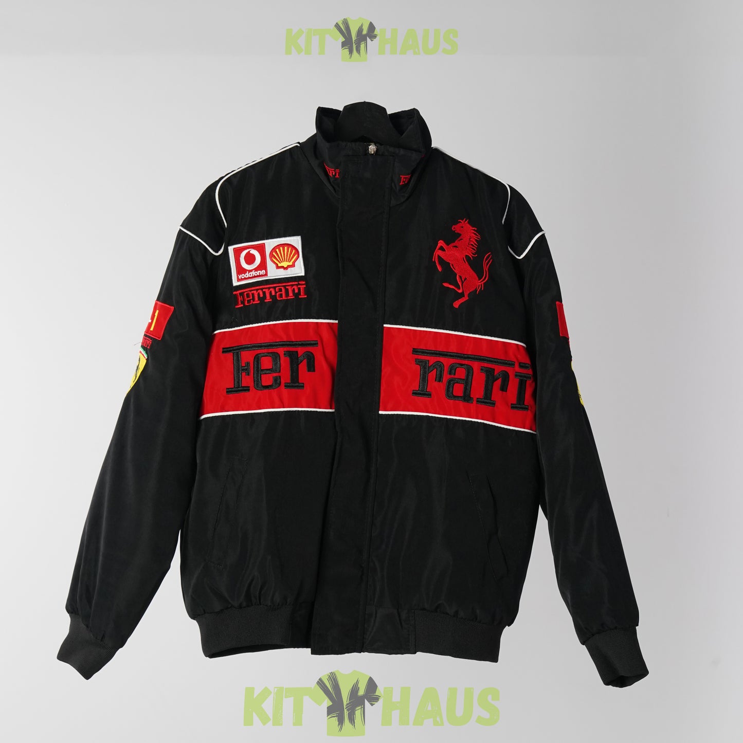 Ferrari F1 Racing Jacket Black Red Embroidered Team Bomber