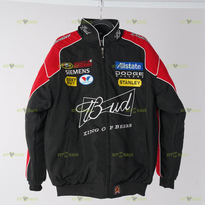 Budweiser Racing Jacket Black Red Embroidered Bomber NASCAR Style