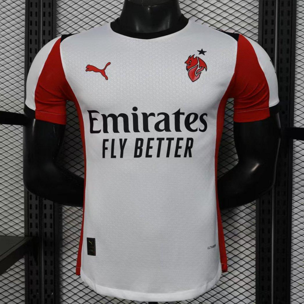 AC Milan Away Jersey 2026/27 front view with white design red black trim and Emirates sponsor