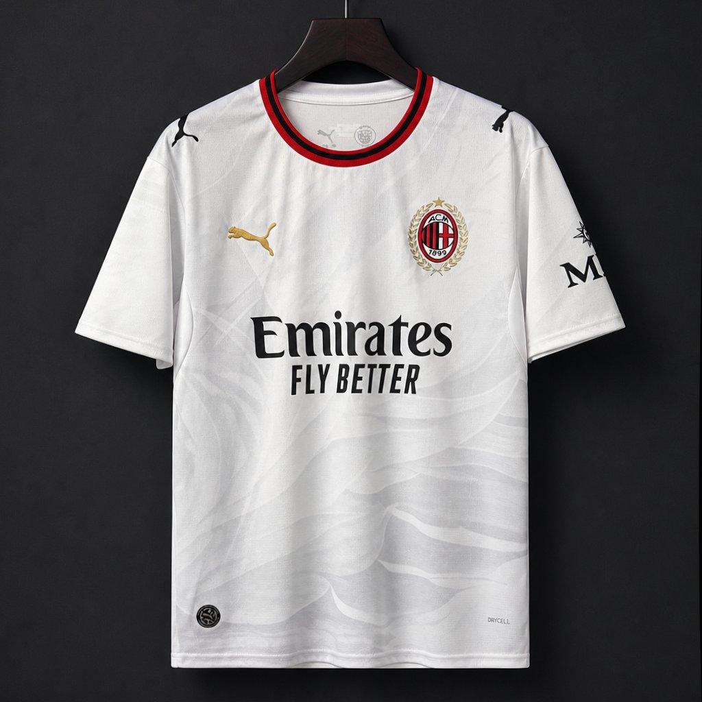 AC Milan Away Jersey 2026/27 front view with white design red black trim and Emirates sponsor