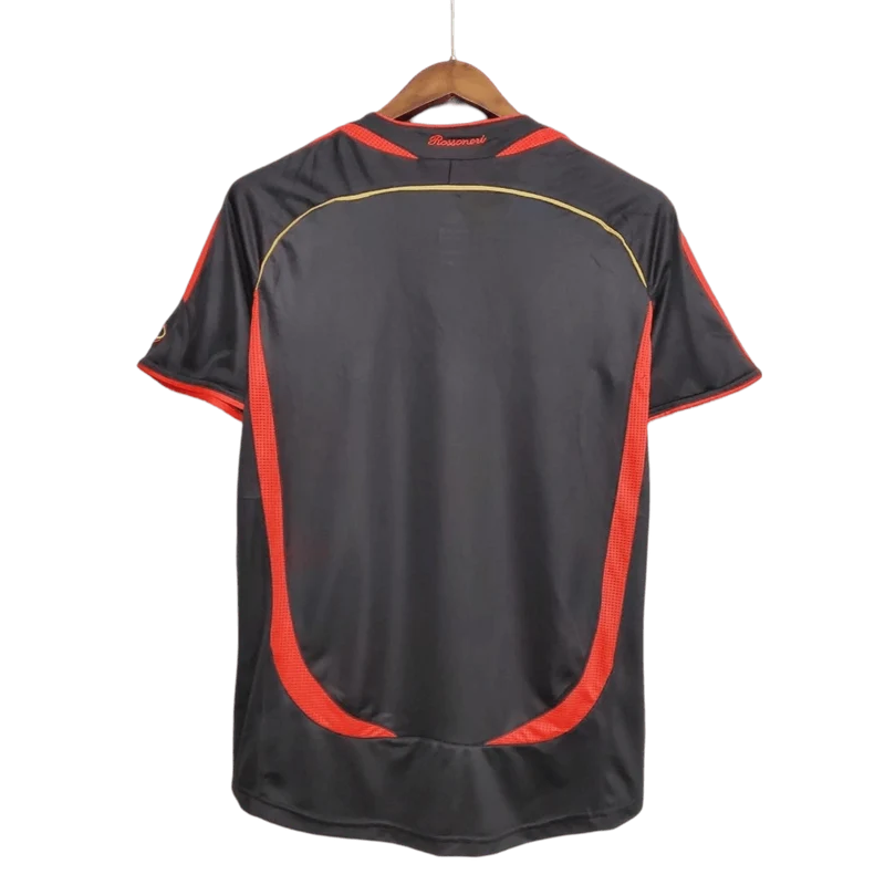 AC Milan Third Jersey 2006/07 back view in charcoal with red side panels, gold piping and Rossoneri collar detail
