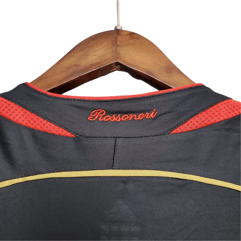 AC Milan Third Jersey 2006/07 front collar detail with red shoulder panels, gold trim and chest crest