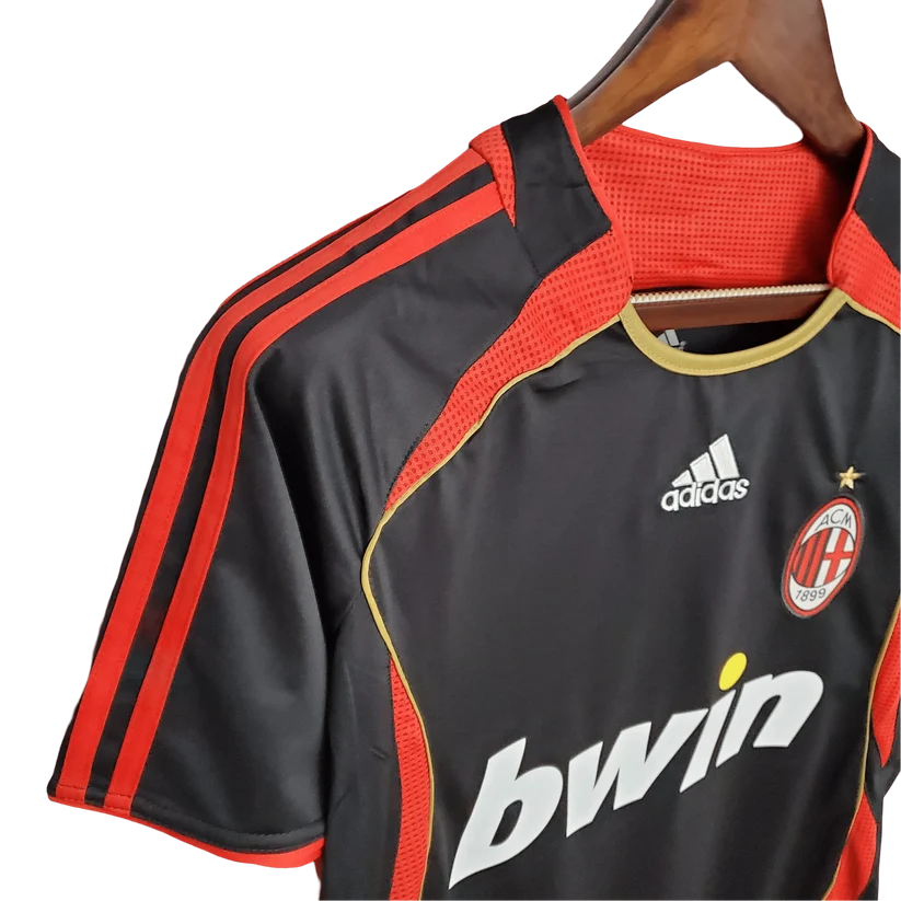 AC Milan Third Jersey 2006/07 rear collar close-up showing embroidered Rossoneri lettering and gold piping