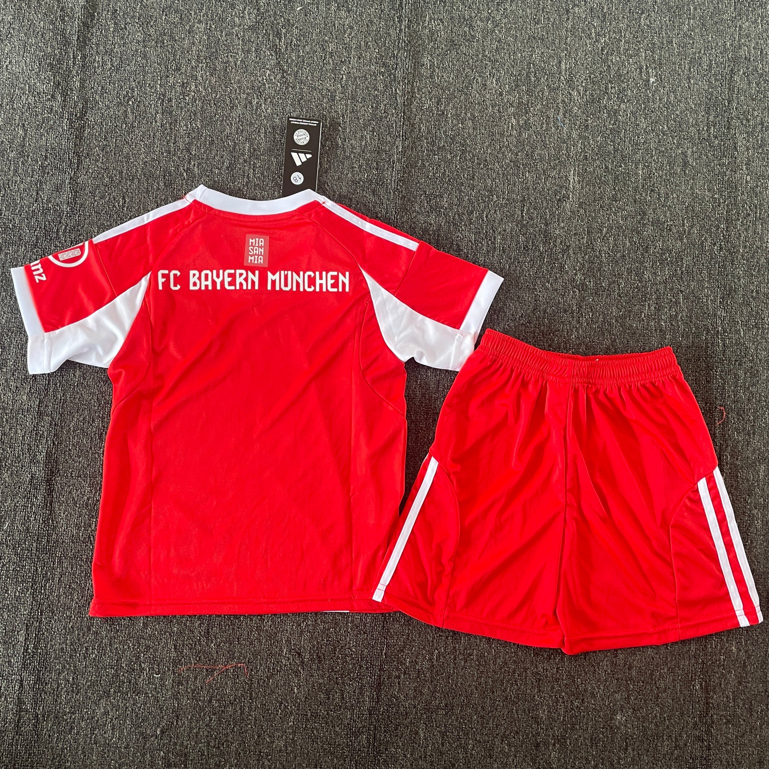 Adidas Bayern Munich home kit 2025 26 kids back view youth football set
