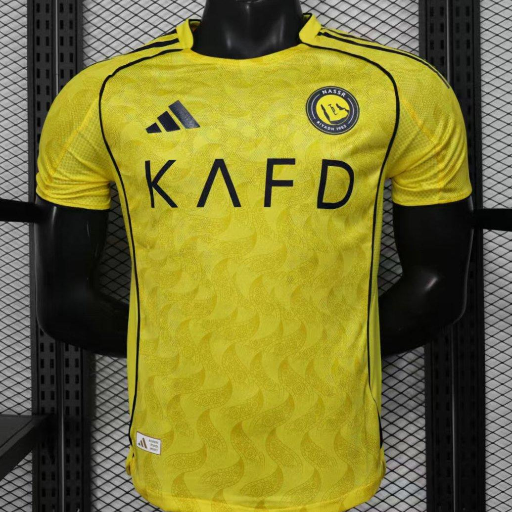 Al Nassr 2025/26 home jersey front view yellow football shirt
