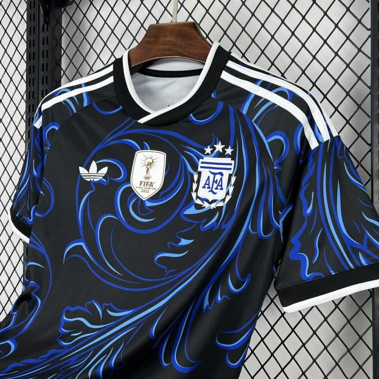 Argentina 2026 World Cup away jersey black blue football shirt details view
