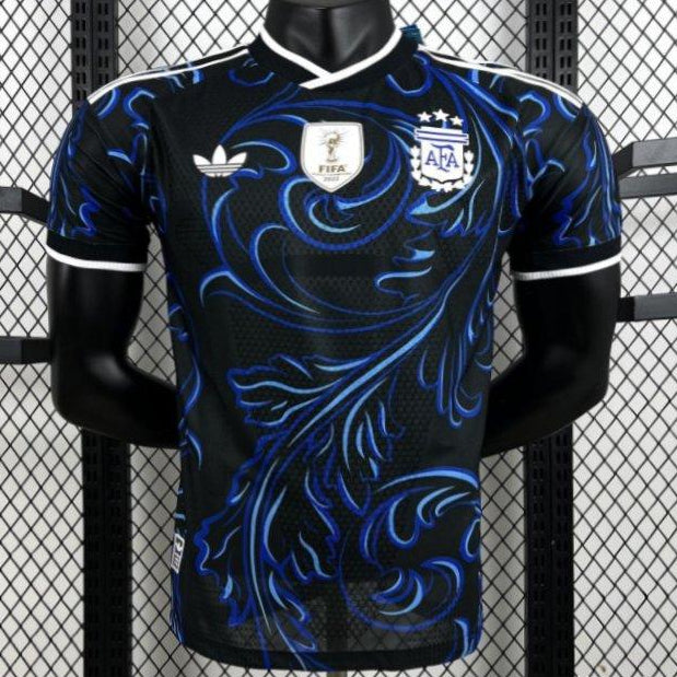 Argentina 2026 World Cup away jersey black blue football shirt front view player