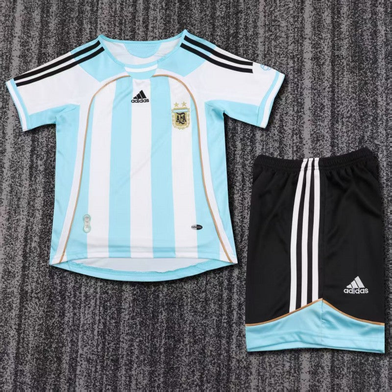 Argentina Home Jersey 2006 Kids Set front view with shirt and matching shorts