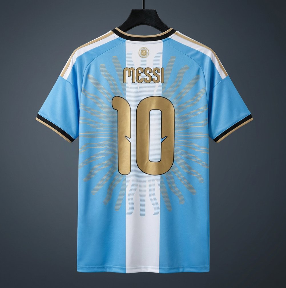 Argentina x Messi Special Edition Jersey 2026 back view with Messi name, number 10 and gold graphic detailing