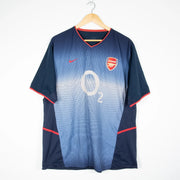 Arsenal Away Jersey 2002/03 front view in navy and blue with O2 sponsor