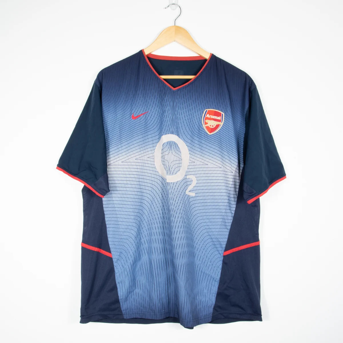 Arsenal Away Jersey 2002/03 front view in navy and blue with O2 sponsor