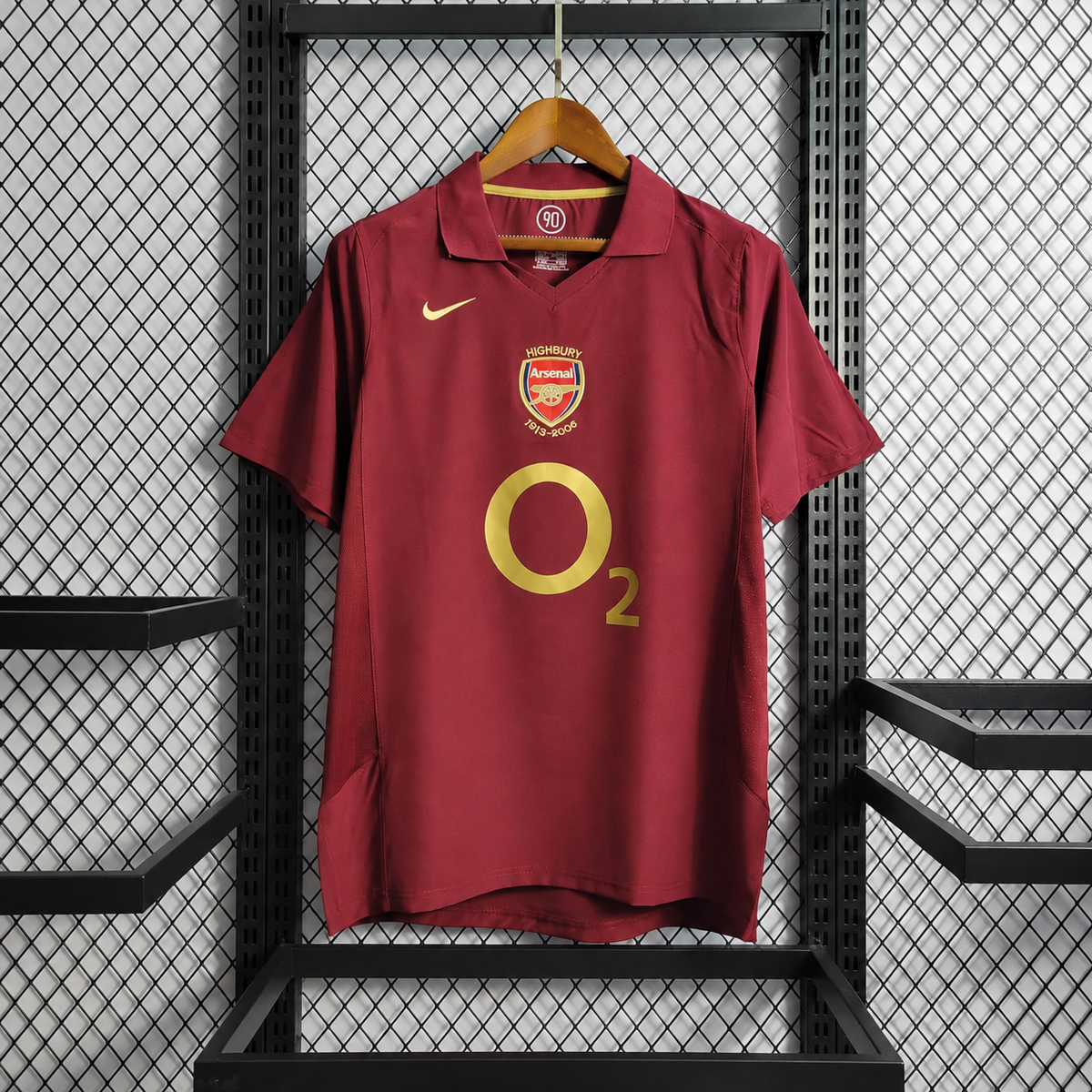 Arsenal Home Jersey 2005/06 front view in redcurrant with gold detailing