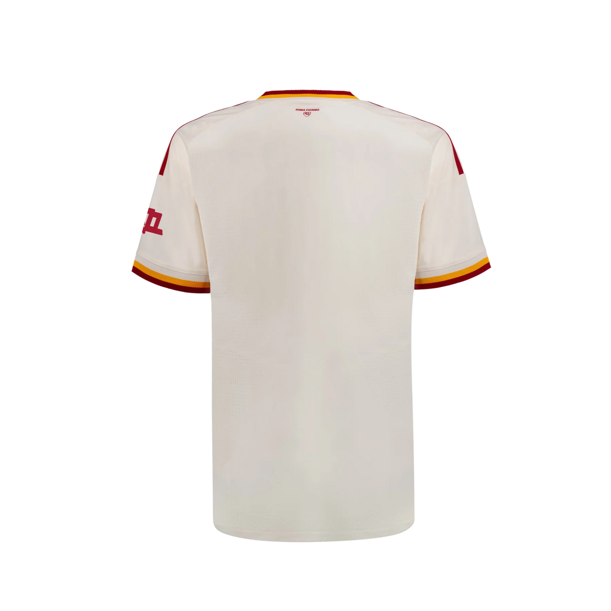 AS Roma Away Jersey 2026/27 back view in off-white with red and yellow sleeve and collar accents