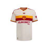 AS Roma Away Jersey 2026/27 front view in off-white with red and yellow chest stripes, club crest and EUROBET Live sponsor