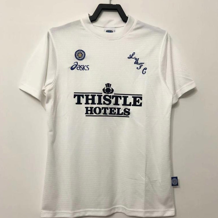 Asics Leeds United 1995 96 home shirt front view white with Thistle Hotels sponsor
