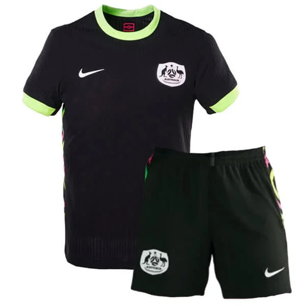 Australia 25/26 away kids football kit black jersey and shorts set