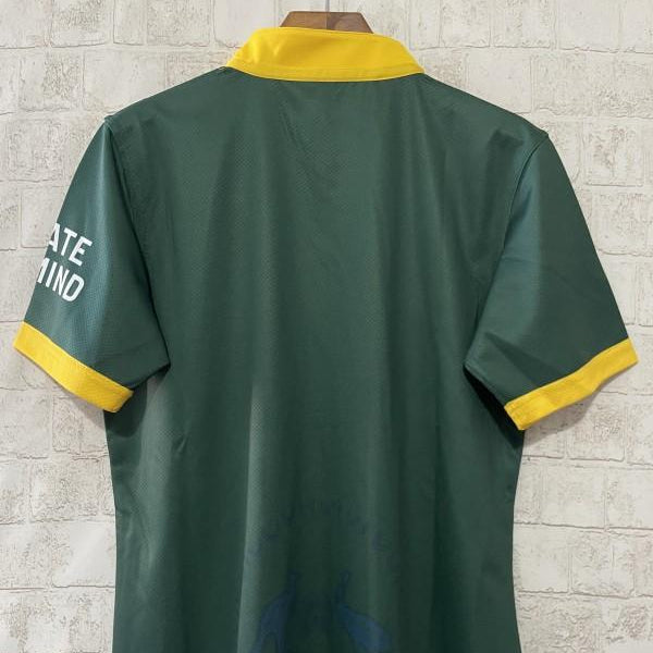 Australia Kangaroos Chevron Jersey 2026 back view with plain green design and yellow sleeve trim
