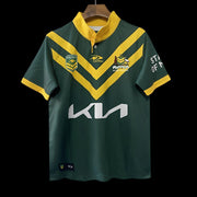Australia Kangaroos Chevron Jersey 2026 front view with green base and gold V chevron
