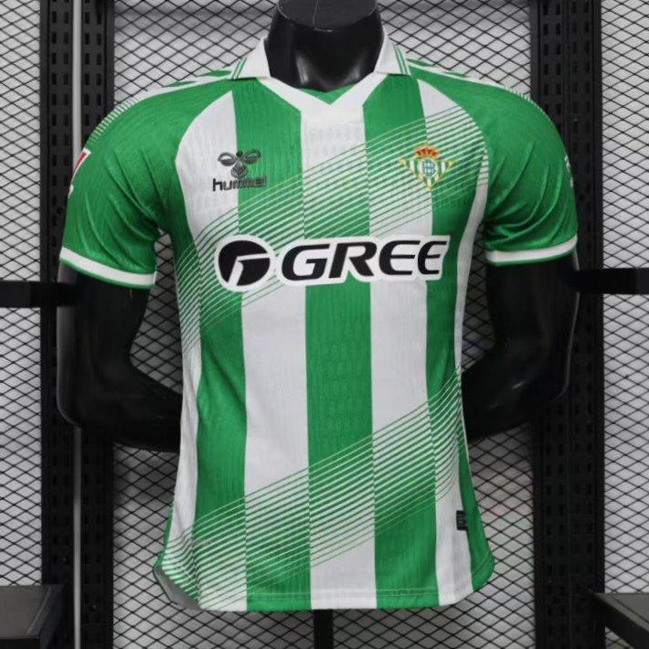 Betis Home Jersey 2026/27 front view with green and white stripes Gree sponsor and diagonal pattern