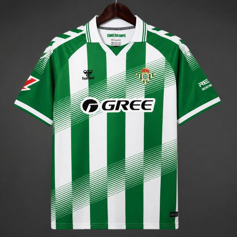 Betis Home Jersey 2026/27 front view with green and white stripes Gree sponsor and diagonal pattern