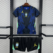 Brazil 2026 away kids world cup kit blue and black front view
