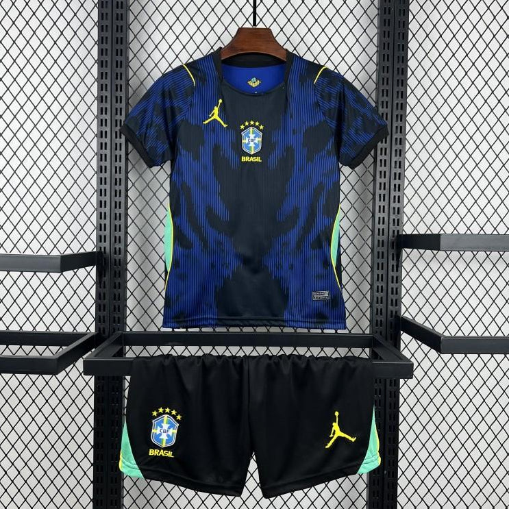 Brazil 2026 away kids world cup kit blue and black front view
