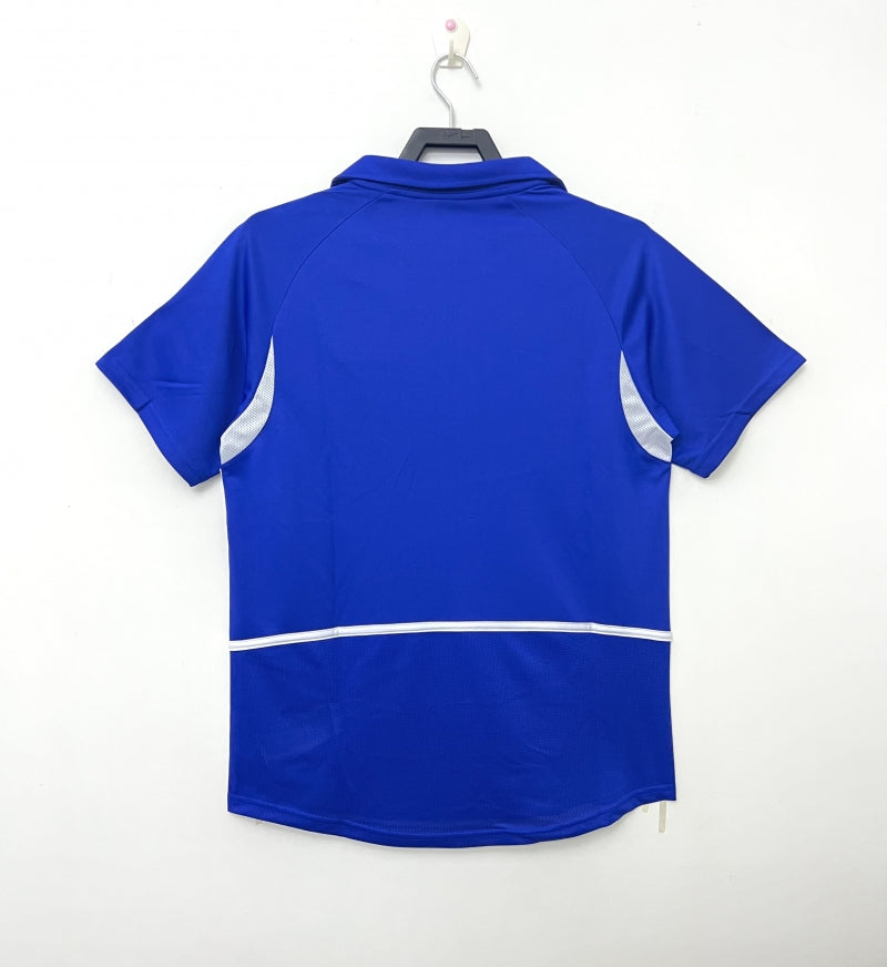 Brazil Away Jersey 2002 back view in blue with white side accents