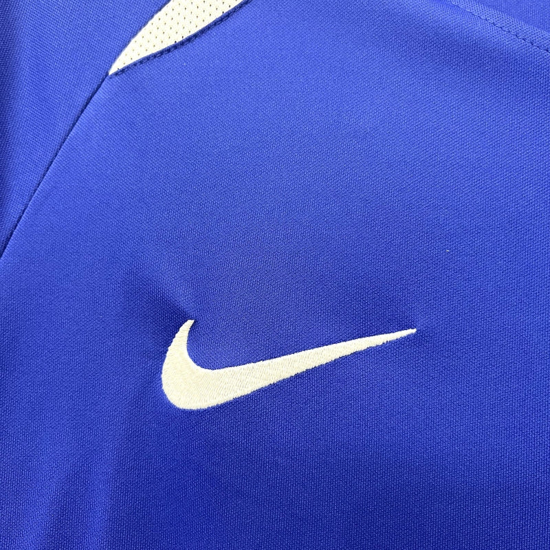 Brazil Away Jersey 2002 Nike swoosh close-up on blue chest