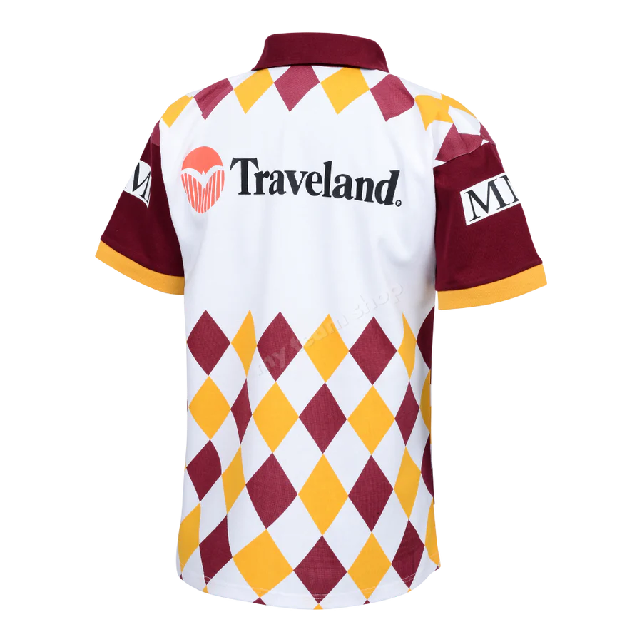 Brisbane Broncos 1995 NRL retro jersey back view maroon gold and white pattern