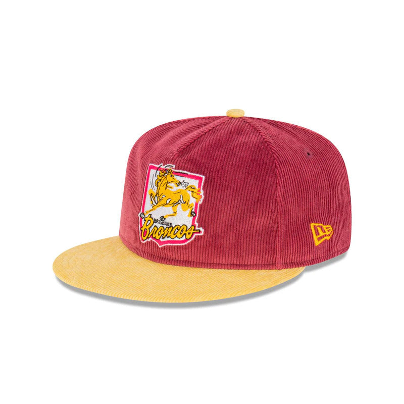 Brisbane Broncos Heritage Corduroy Golfer Snapback Maroon logo detail with maroon corduroy crown