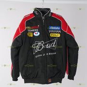 Budweiser racing jacket black and red embroidered bomber front view