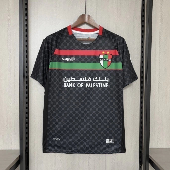 CD Palestino 2025/26 away jersey black with red and green chest stripe front view