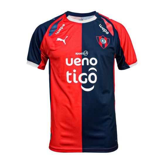 Cerro Porteño Home Jersey 2026/27 front view with red and navy split design, club crest and sponsor graphics
