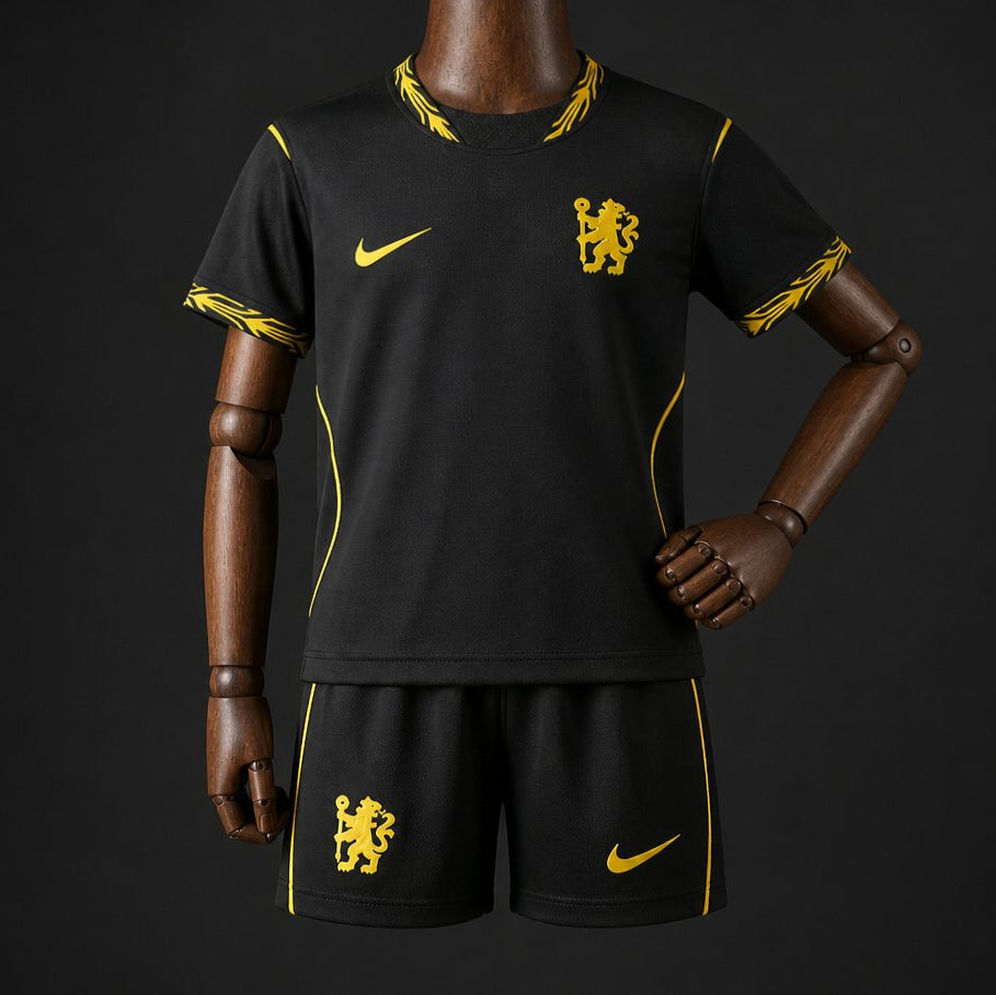 Chelsea Away Kids Set 2026/27 Black Front View