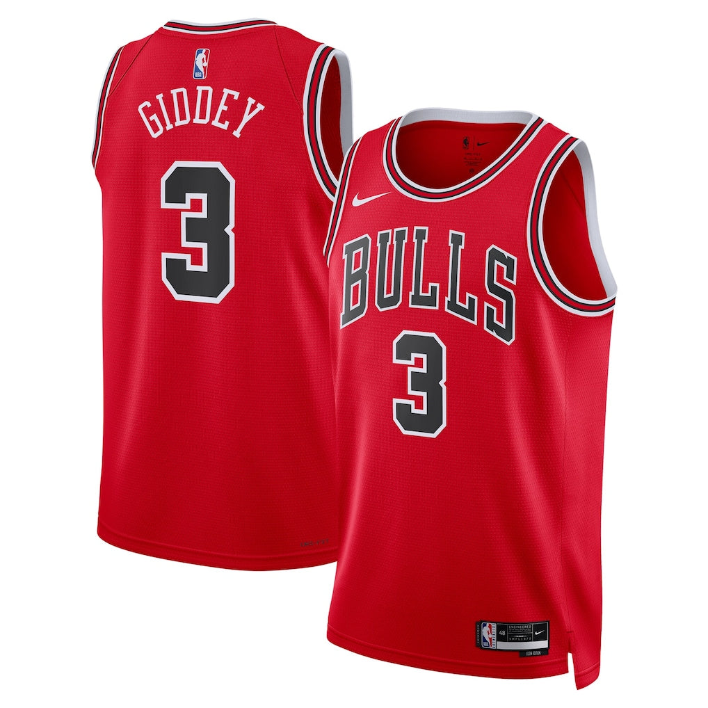 Chicago Bulls Josh Giddey #3 Icon Edition Swingman Jersey front and back view
