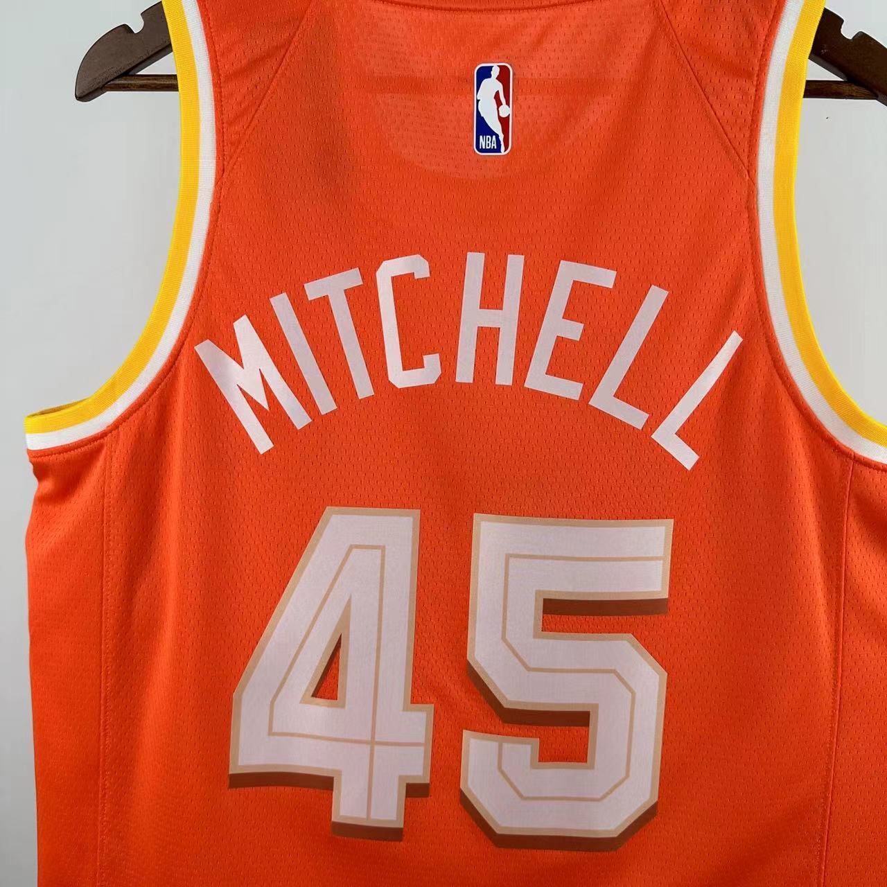 Cleveland Cavaliers 2025/26 City Edition youth jersey Donovan Mitchell number 45 orange The Land back view