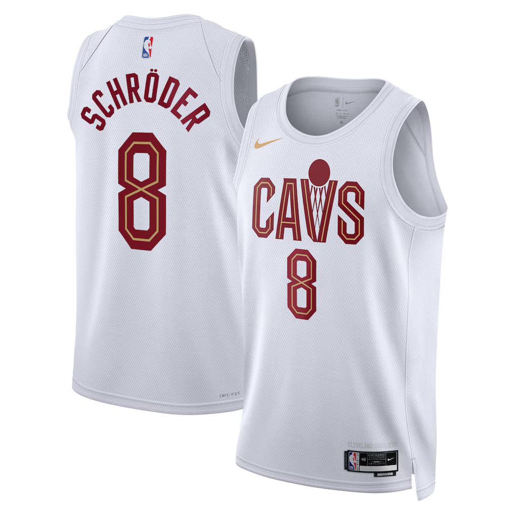 Cleveland Cavaliers Dennis Schröder #8 Association Edition Swingman Jersey front and back view