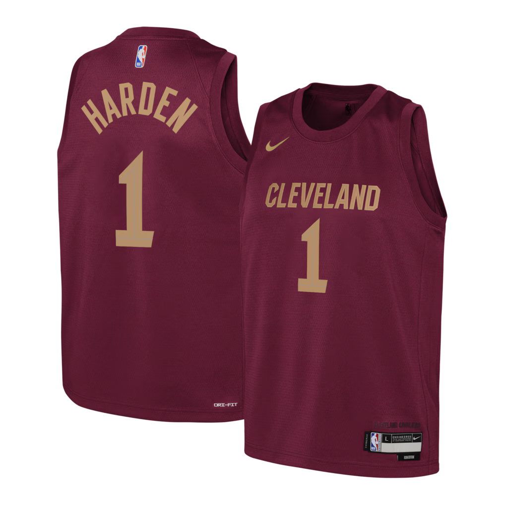 Cleveland Cavaliers James Harden #1 Icon Edition Swingman Jersey front and back view