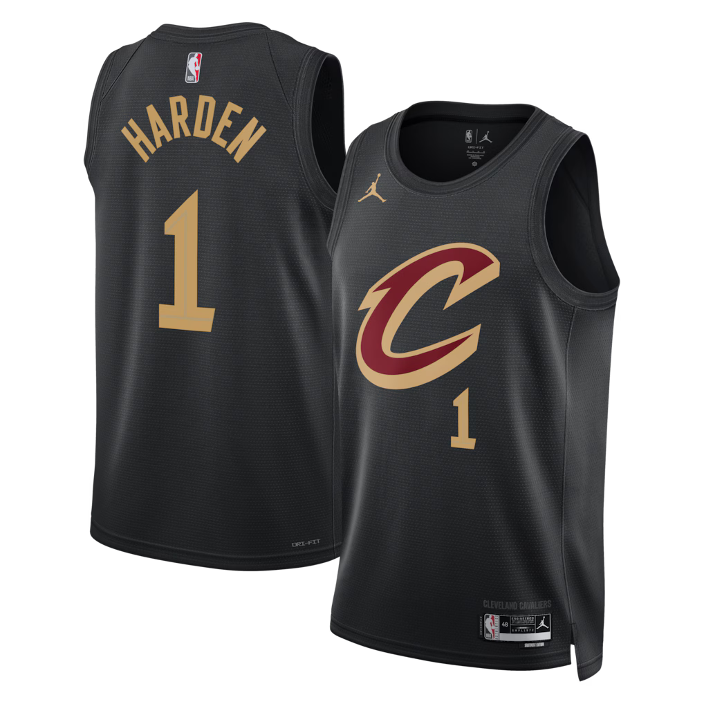 Cleveland Cavaliers James Harden #1 Statement Edition Swingman Jersey front and back view