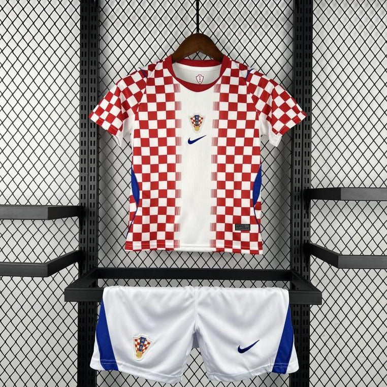 Croatia Home Jersey 2026/27 Kids Set front view with red and white checkerboard design