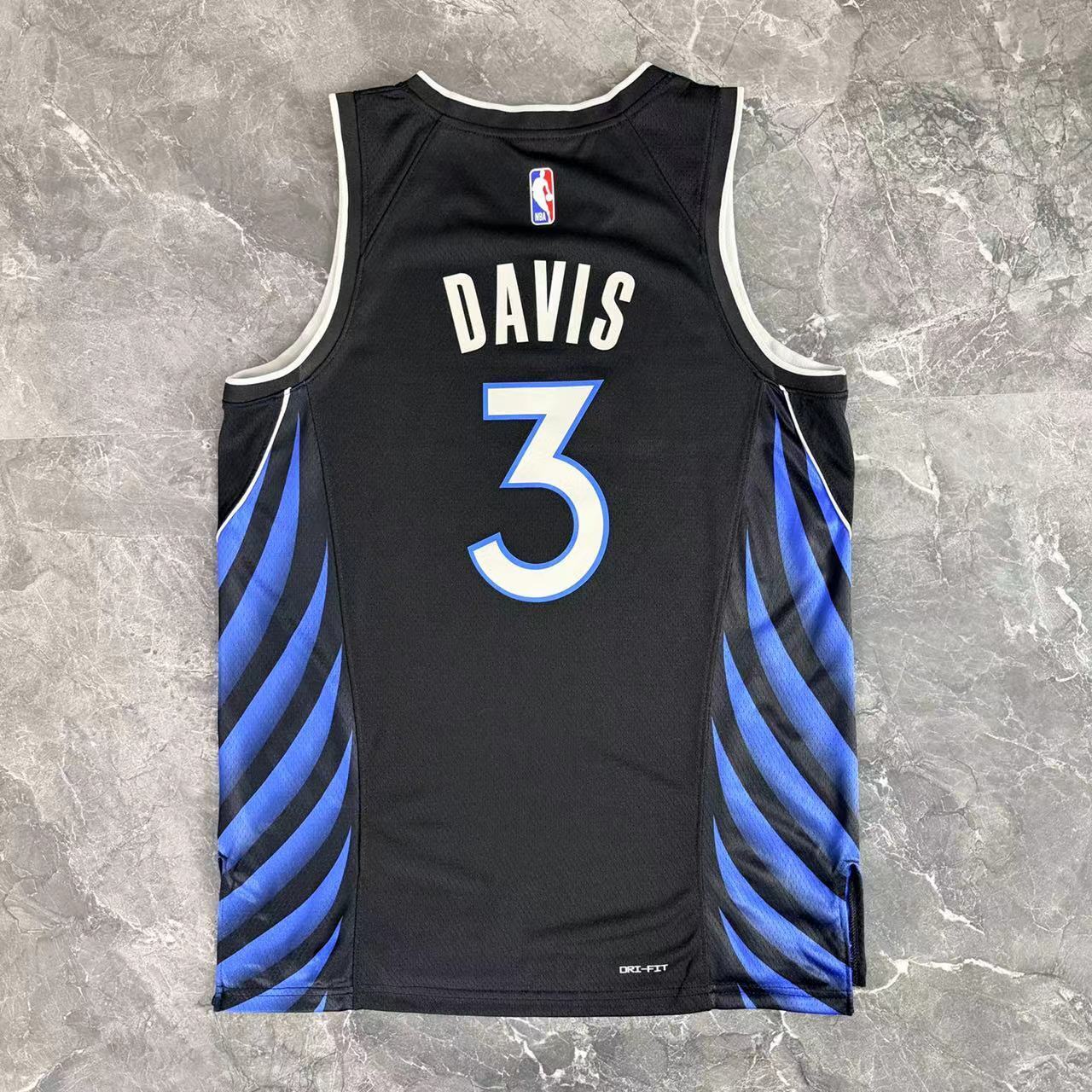 Dallas Mavericks City Edition Anthony Davis jersey black and blue number 3 back view