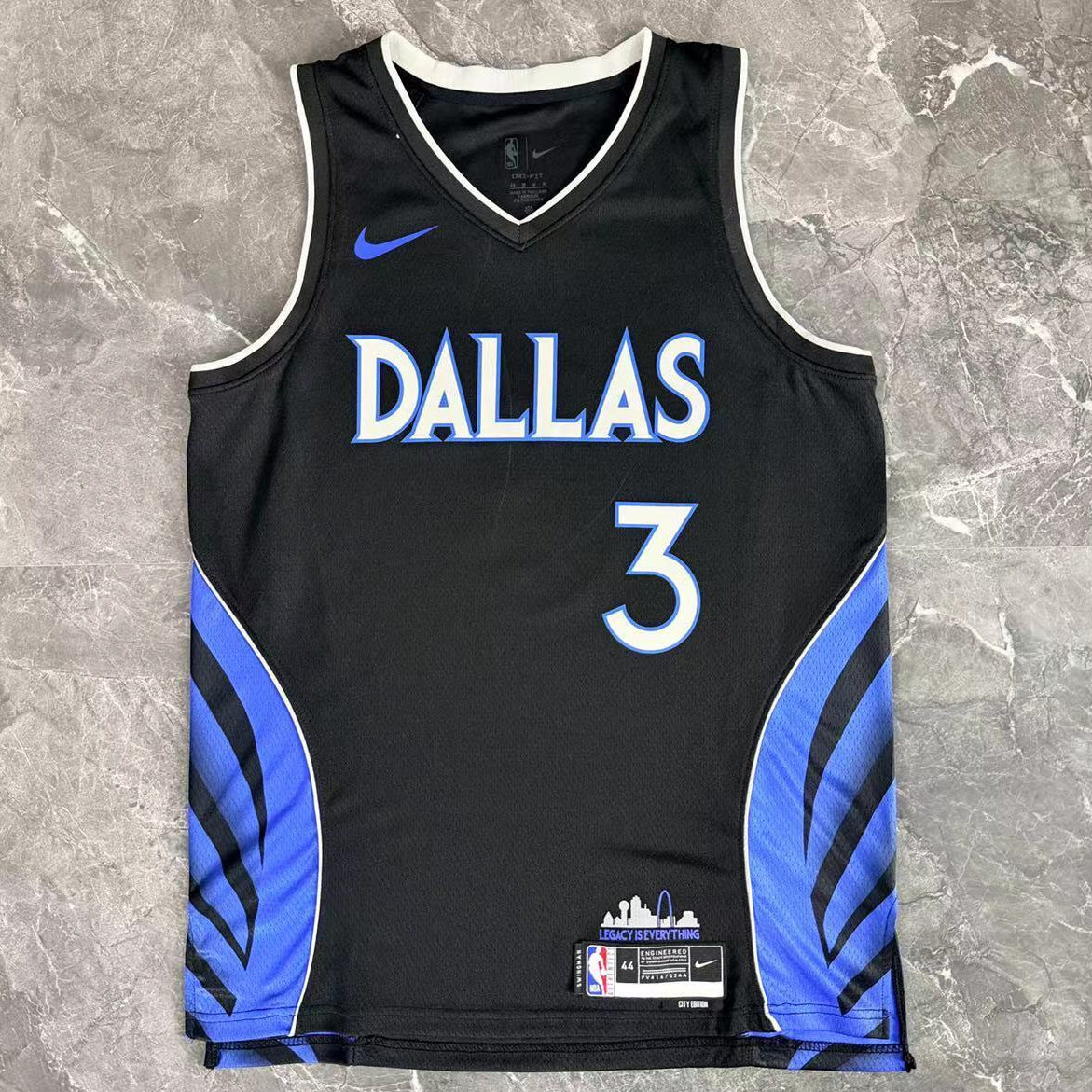 Dallas Mavericks City Edition Anthony Davis jersey black and blue number 3 front view
