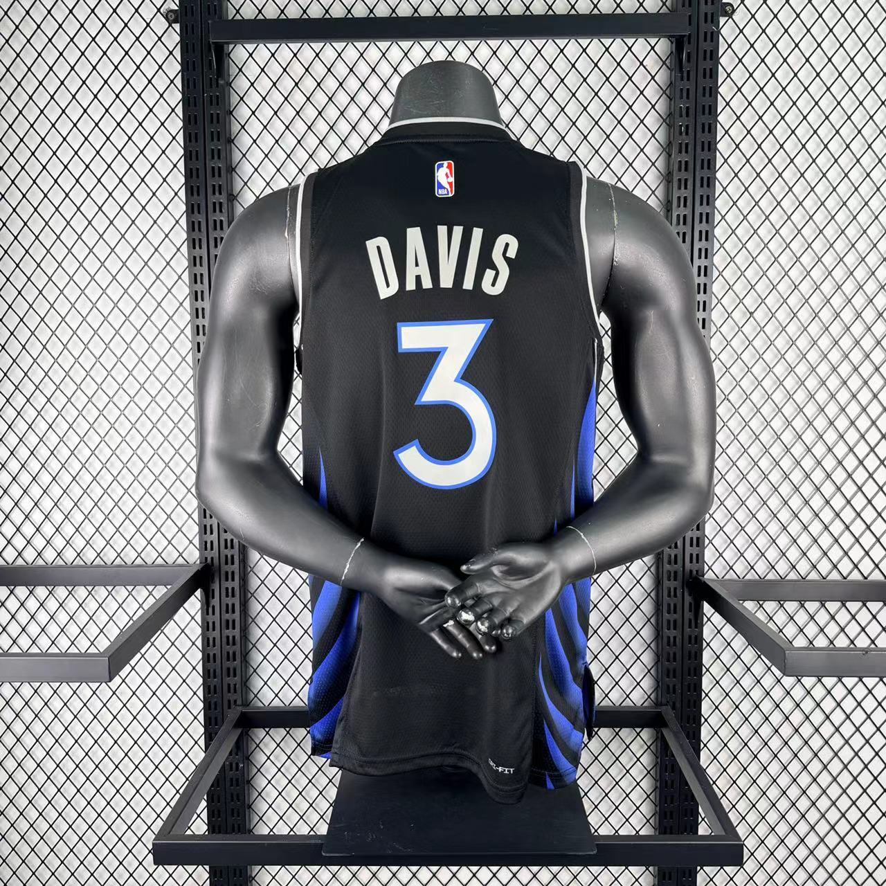 Dallas Mavericks City Edition Anthony Davis jersey black and blue number 3 back view