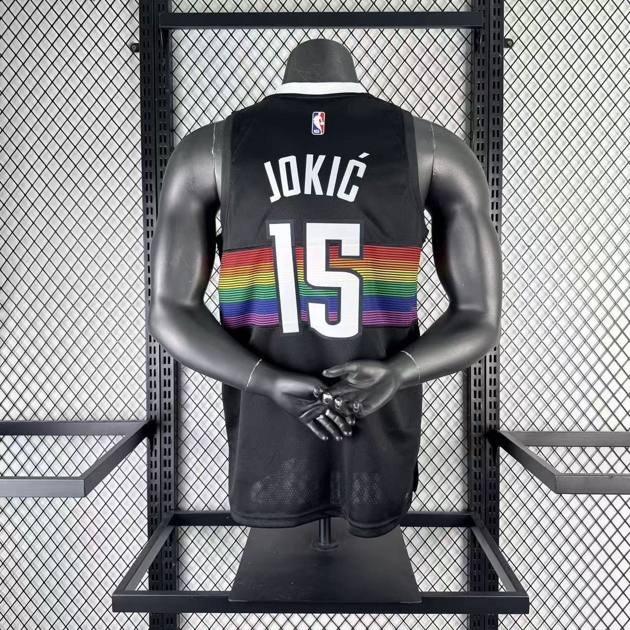 Denver Nuggets 2025/26 City Edition Nikola Jokic jersey number 15 rainbow skyline back view