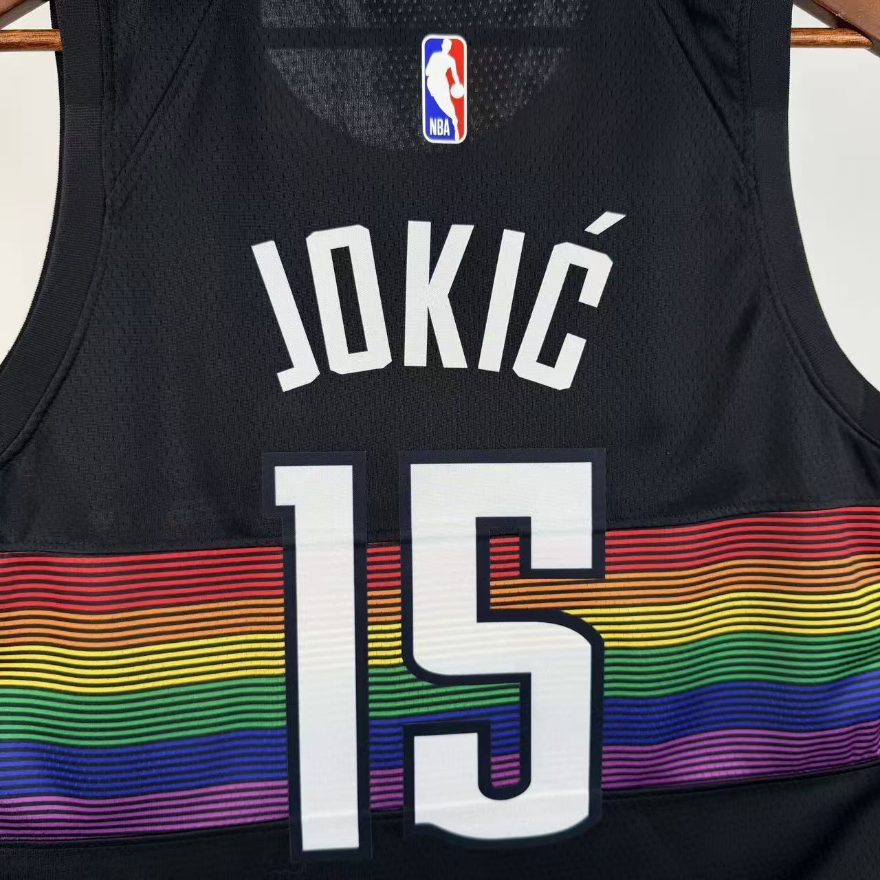 Denver Nuggets 2025/26 City Edition Nikola Jokic jersey number 15 rainbow skyline back view