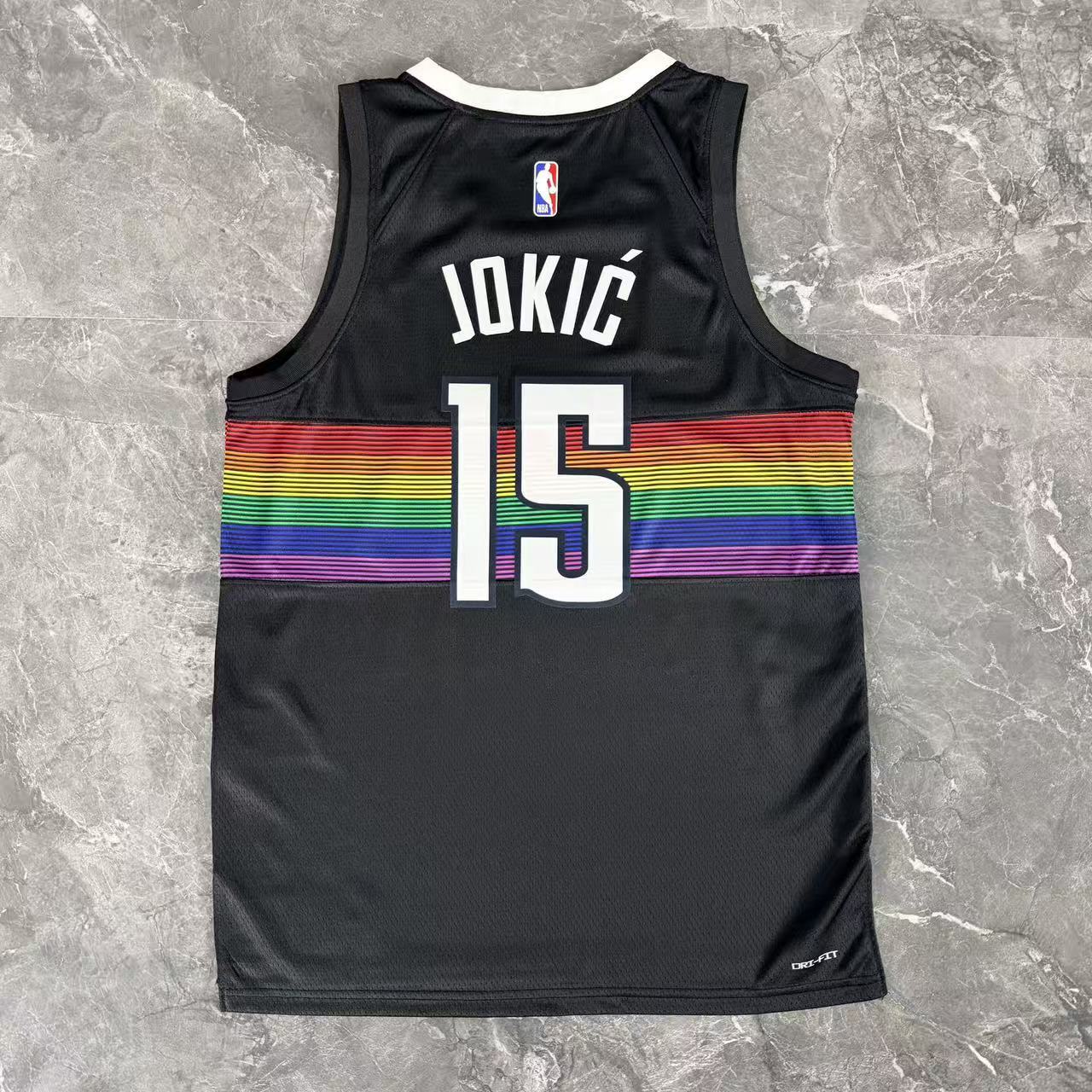 Denver Nuggets 2025/26 City Edition Nikola Jokic jersey number 15 rainbow skyline back view