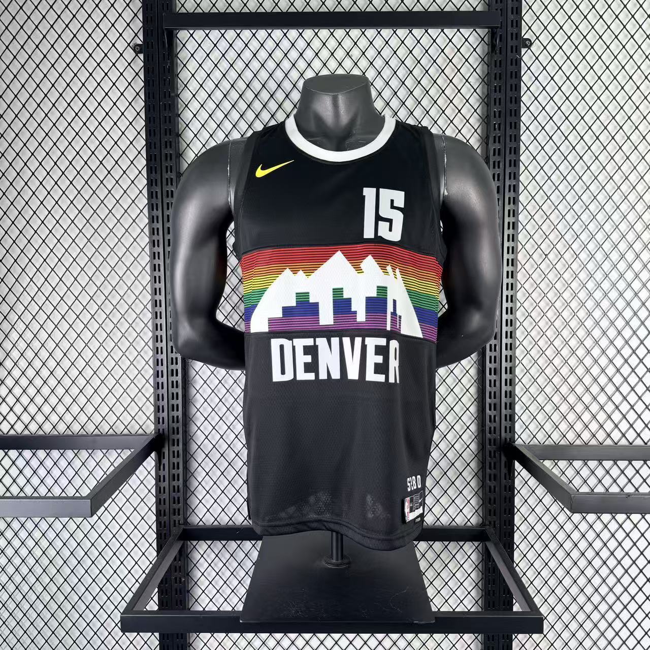 Denver Nuggets 2025/26 City Edition Nikola Jokic jersey number 15 rainbow skyline front view